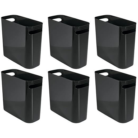 mDesign Plastic Small Trash Can 1.5 Gallon/5.7-Liter Wastebasket Narrow Garbage Bin Handles for Bathroom Laundry Home Office - Holds Waste Recycling 10 High Aura Collection 6 Pack Black