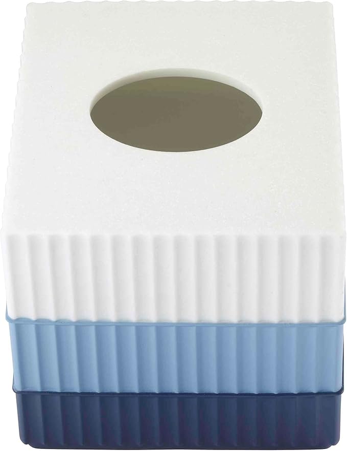 IZOD - Tissue Box Cover Resin Countertop Bathroom Accessories Dorm Room Essentials Striped Bathroom Decor (Clubhouse Collection Blue)