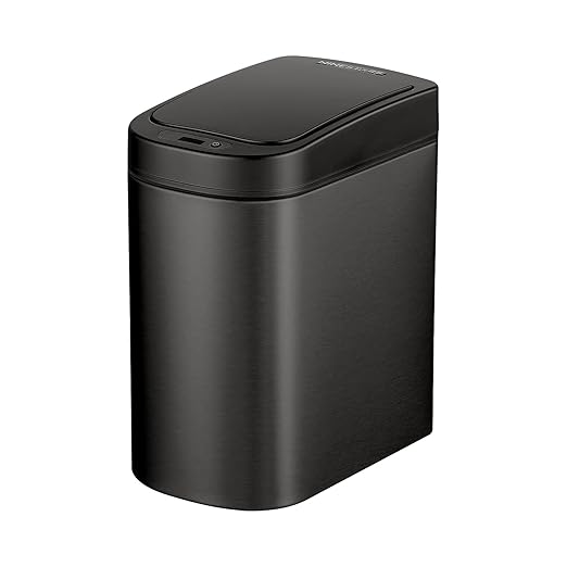 Ninestars DZT-7-2BK Bathroom Sensor Trash Can Stainless Steel 7L Auto Open Close Waterproof Black