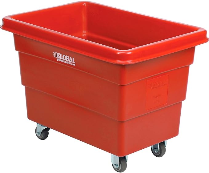 Global Industrial 6 Bushel Plastic Bulk Box Truck Direct Mount Base 500 lbs. Capacity 3 Non-Maring Rubber Casters Red 33-2/5L x 23 W x 24-1/2H
