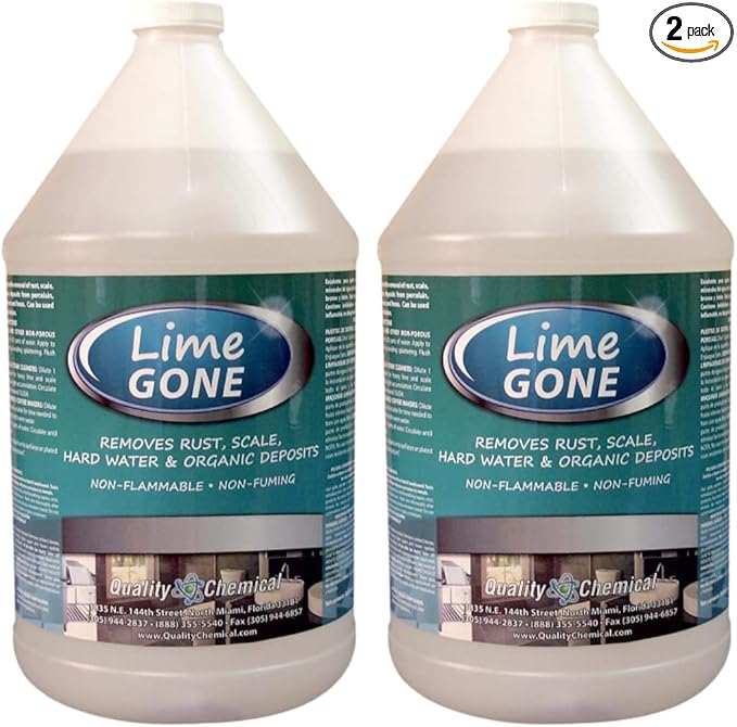 Quality Chemical Lime-Gone Remover - Calcium Lime and Hard Water Stain Remover for Bathroom Shower and Tile - Lime a Way - 128 oz (Pack of 2)