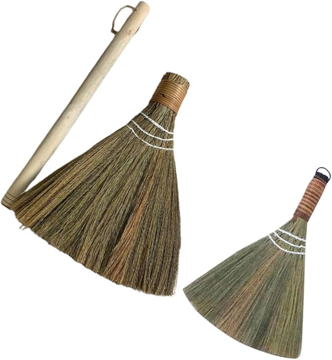 2pcs Hand Woven Broom Portable Lightweight Manual Whisk Broom for Home Office Car Cleaning Dust Sweeper with Rustic Farmhouse Charm