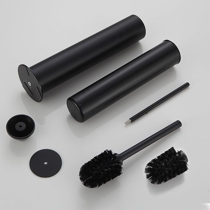 BGL Toilet Brush and Holder Set Heavy Duty 304 Stainless Steel Round Base and Long Handle for Bathroom Deep Cleaning Drip-Proof Space Saving for Storag Black