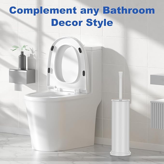 Toilet Brush and Holder Set：304 Stainless Steel Heavy Duty Toilet Bowl BrushRemovable Inner Bowl and Splash ProtectionBathroom Toilet Brush-Dense Bristles for Through Cleaning