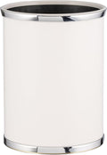 Kraftware Leatherette Wastebasket 14 White with Polished Chrome
