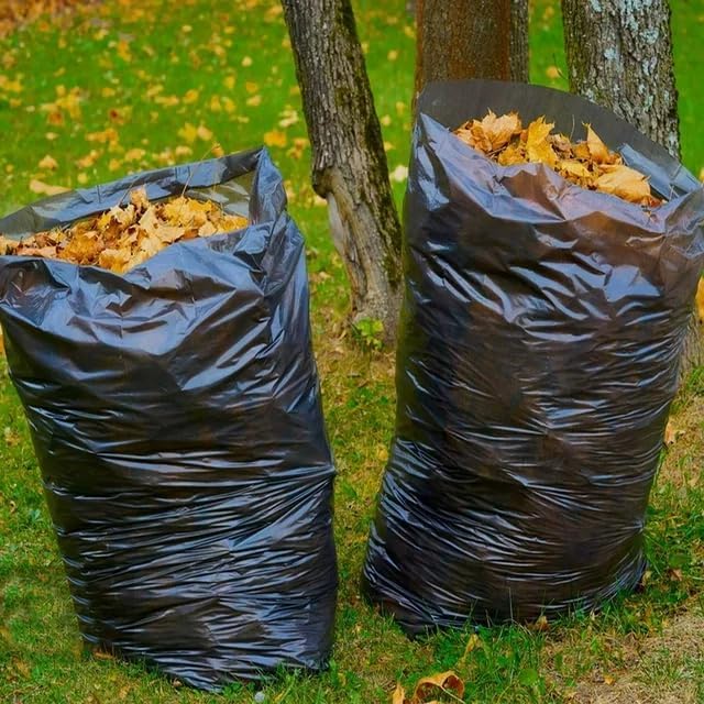 LORIBEN 55 Gallon Trash Bags Black Heavy Duty Outdoor Garbage Bags 60 Count with tying ropes