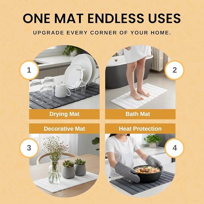 2-In-1 Stone Dish Drying Mat Set For Kitchen Counter/Large Bath Mat.Diatomite Mat Set Includes:1-Large Drying Mat (23.6Lx15.3W)&amp1-Faucet Mat (23.6Lx4W) PLEASE MAKE SURE TO MEASURE BEFORE PURCH