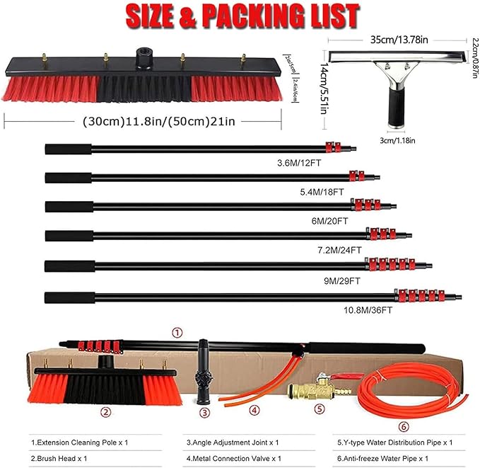 3.6-10.8m Solar Panel Cleaning Kit Glass Cleaning Brush Telescopic Hydrocleaner Telescopic Brush with Telescopic Rod Water Fed Pole Kit Window Cleaning Brush Outdoor Windo