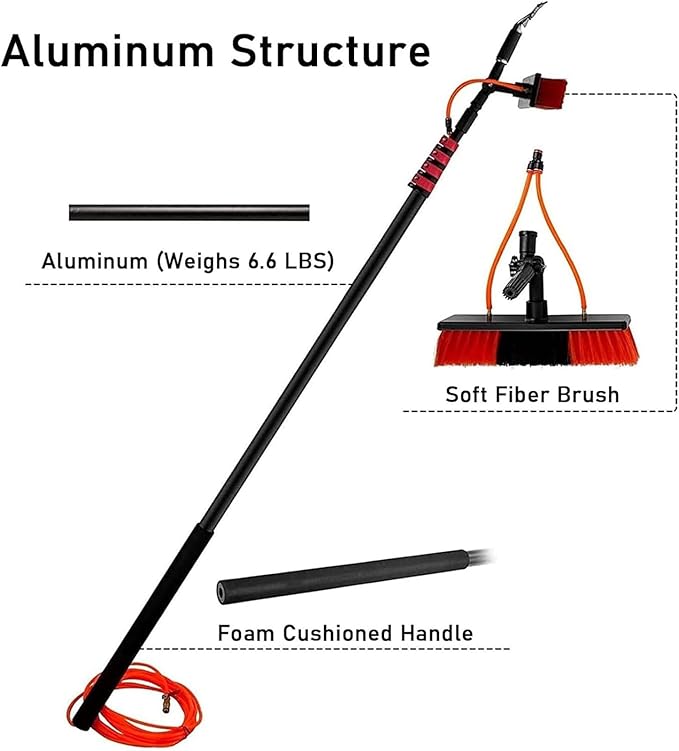 Window Cleaning Brush Water Fed Pole Kit3.6-12M Water Fed Cleaning Brush with Extended HandleCleaning Pole Water Fed Brush Kit with Squeegee Window Cleaner &amp Solar Panel Cleaning System W