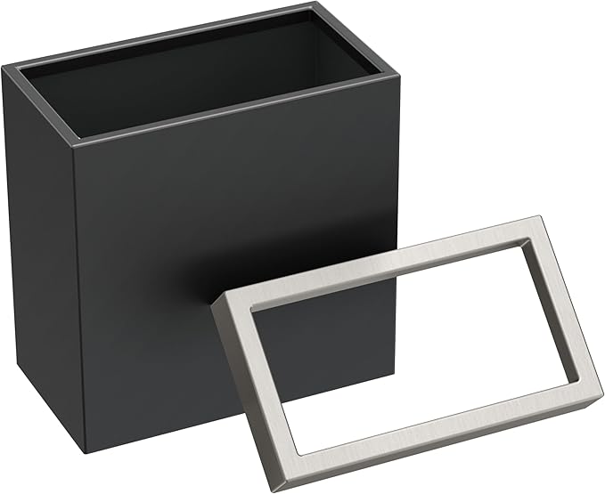 Gatco Small Bathroom Trash Can with Lid Rectangle 3 Gallon Stainless Steel Wastebasket Under Sink Matte Black and Satin Nickel for Bathroom Bedroom Office (1918SN)