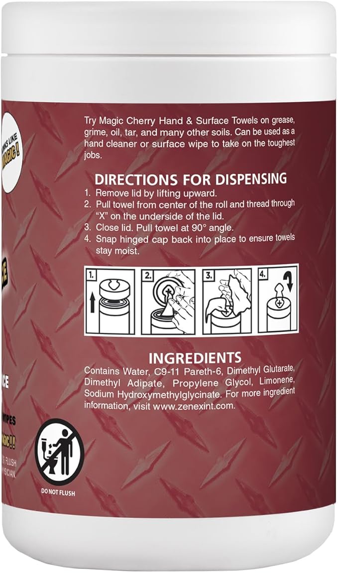 Magic Cherry Scented Heavy Duty Cleaning Wipes - Dual Sided Hand &amp Surface Shop Towels | Professional-grade Cleaning | Waterless | Cleans Grease Oil Dirt &amp more (6 Pack | 420 Sheets Total)