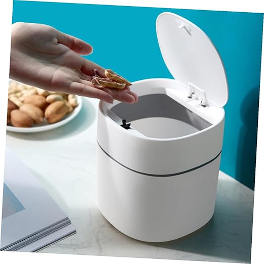 NUOBESTY 2pcs Mini Desk Trash Can with Lid Wear-Resistant Plastic Desktop Wastebasket for Kitchen Office Bedroom Compact Tabletop Garbage Bin for Home Organization