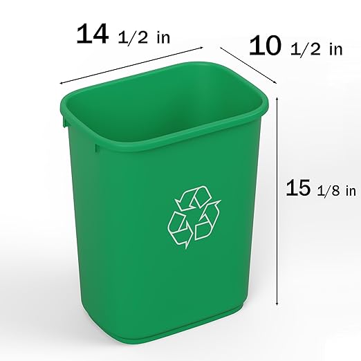 28 Qt. / 7 Gallon Green Rectangular Recycling Wastebasket Trash Can | 6 Pack