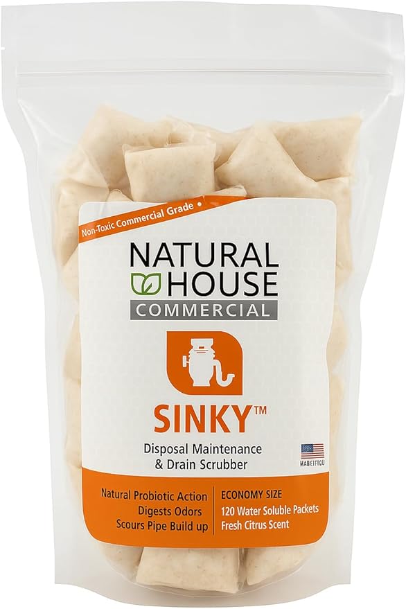 Natural House Sinky - Probiotic Garbage Disposal &amp Drain Cleaner Pods - Breaks Down Grease - Citrus Scent - Septic Safe - 120 Count
