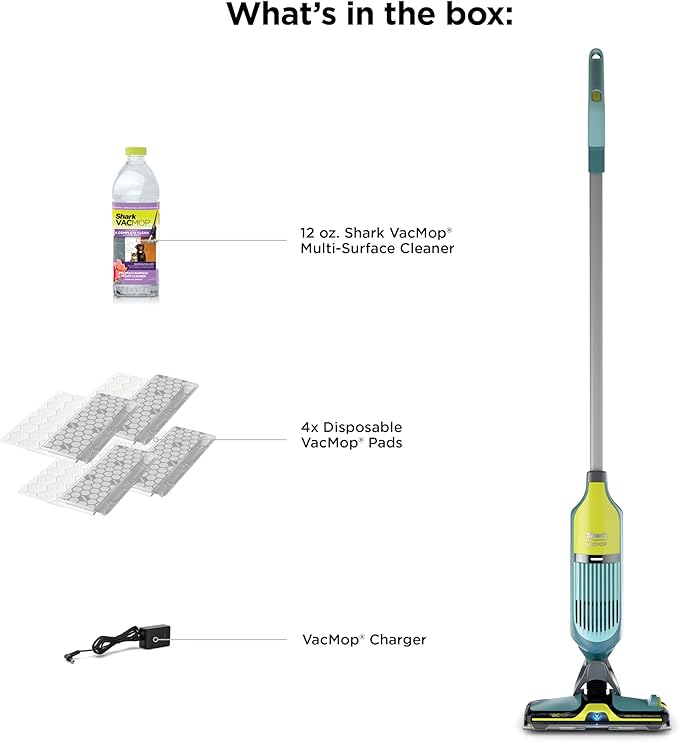 Shark VACMOP Reveal NEW Cordless Hard Floor Cleaner Vacuum &amp Spray Mop Powerful Suction Lightweight Illumination Light Includes 4 Disposable Pads 12oz Pet Multi-Surface Cleaning Solution VM