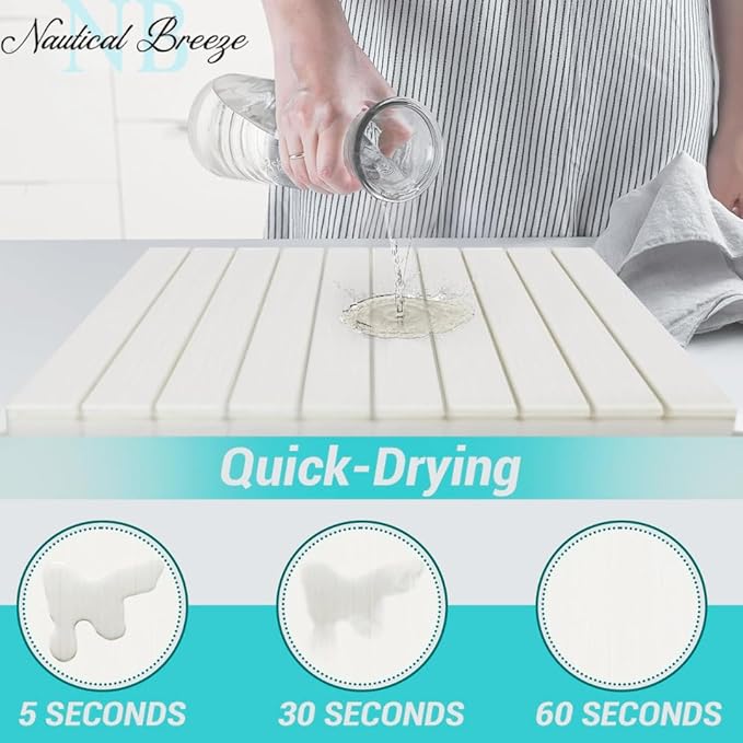 Roll-Up Stone Mat - Premium Diatomaceous Earth Dish Drying Rack Water Absorbent Roll-Out Dish Drying Mat for Kitchen Countertops Eco-Friendly Quick-Dry Surface White