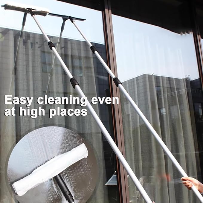 13.8-Inch High-Reach Window Wiper Set with 1.2-15M Aluminum Alloy Telescopic Cleaning Pole Professional Stainless Steel Glass Wiper Suitable for Residential/CommercialPole Length 7m