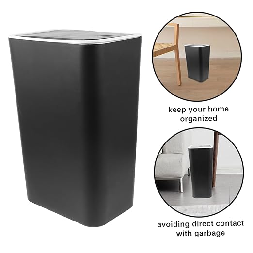 Happyyami Press Type Bathroom Garbage Can Plastic Waste Bin with Lid for Kitchen Bedroom and Bathroom Lightweight Easy to Clean Wastebasket Elegant