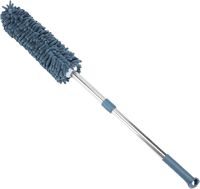 Telescopic Duster with electrostatic adsorption Soft 60 to 80 cm Washable with Flexible Corner Brushes for Easy dust Removal (Navy Blue)