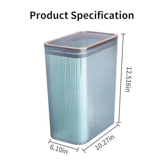 Transparent Trash Can Bathroom Trash Cans with Lids 2.6 Gallon Garbage Can for Bedroom Office Plastic Slim Waste Basket with Press Top Lid 10L Clear Trash Bin for Home Kitchen (Blue)