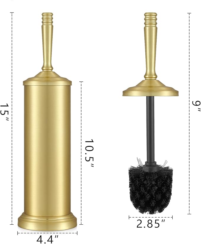 Gold Toilet Brush and Holder Set Stainless Steel Toilet Brush for BathroomHeavy Duty Gold Toilet Bowl Brush and HolderDeep Cleaning Modern Toilet Cleaner Brush -Space Saving Covered Brush Durable