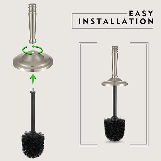 Stain Nickel Toilet Brush and Holder Set Stainless Steel Toilet Brush for BathroomHeavy Duty Silver Toilet Bowl BrushDeep Cleaning Modern Toilet Cleaner Brush -Space Saving Covered Brush