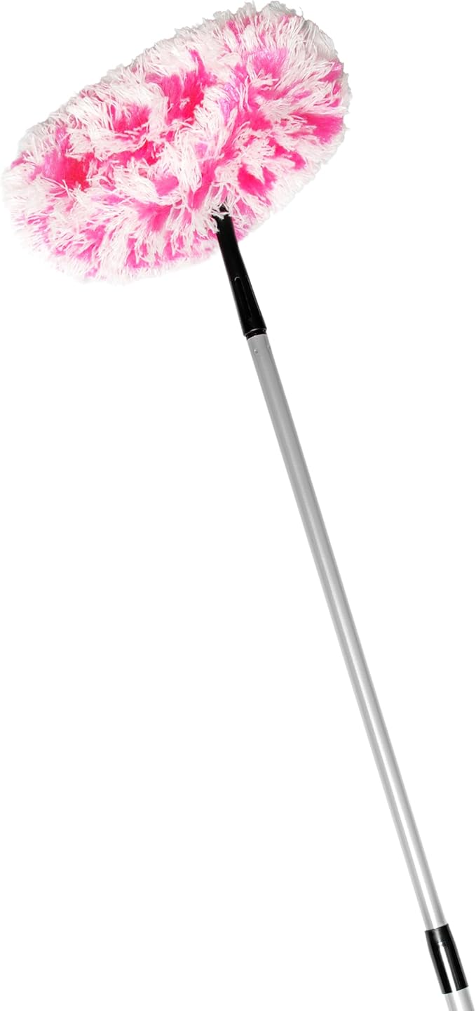 Fuller Brush Fuzzy Fan Duster – Dust &amp Clean Ceiling Fans Walls Woodwork – Polystatic &amp Microfiber Grabs &amp Holds Dust Lint Cobwebs &amp Dirt - Fan Duster with Handle (Pink)