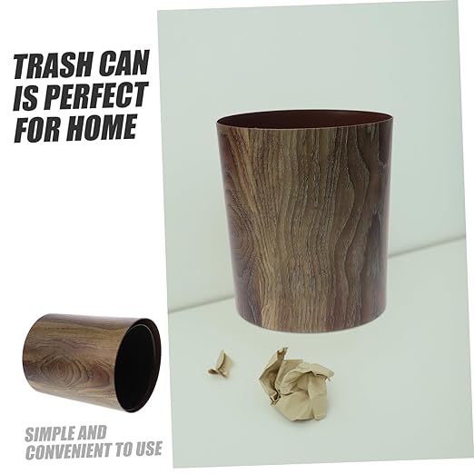 Alipis Large Capacity Imitation Wood Grain Trash Can Waste Basket for Living Room Kitchen Bathroom