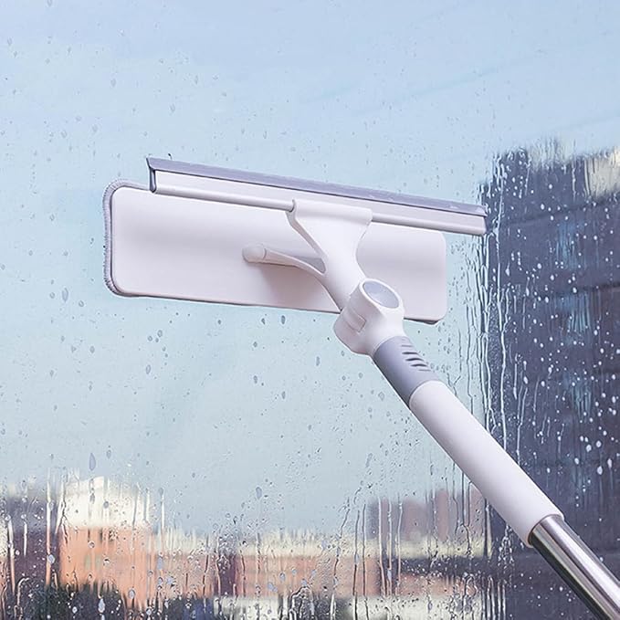 Telescopic Window Cleaning Wiper Dual-Sided Scraper 180° Rotary Mop Multi-Purpose Glass Cleaner for Indoor/Outdoor Use Suitable for Home and Office