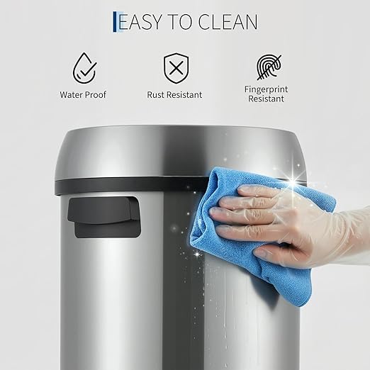 Towallmark 65L/17Gal Heavy Duty Open Top Commercial/Kitchen Trash Can Fingerprint-Resistant Waste Bin for Office Bedroom Restaurant Brushed Stainless Steel