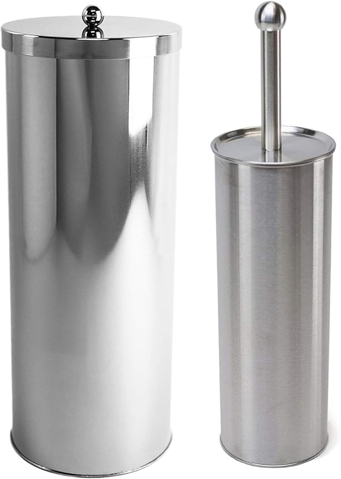 Stainless Steel Toilet Paper Canister and Toilet Brush Case Set (Set of 4)