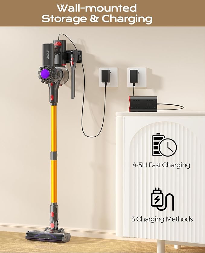 Cordless Vacuum + Adapter 45Mins Powerful Vacuum Cleaners for Home Lightweight Stick Vacuum Cordless