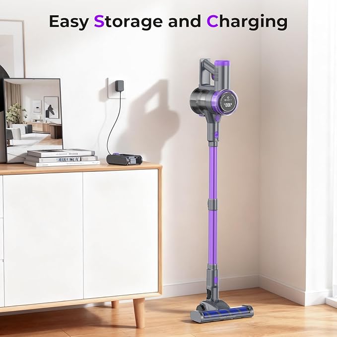 Cordless Vacuum Cleaner 30Kpa Vacuum Cleaners for Home Stick Vacuum with LED Display 2 Roller Brushes for Anti-Tangle &amp Hard Floor 6 in 1 Lightweight Vacuum for Hard Floors Carpet Pet Hair