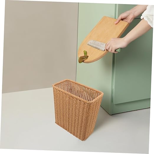 VALICLUD Woven Trash Can Multi Function Storage Basket Rustic Wastebasket for Bedroom Office Dormitory with Natural Design Indoor Garbage Container for Home and Study