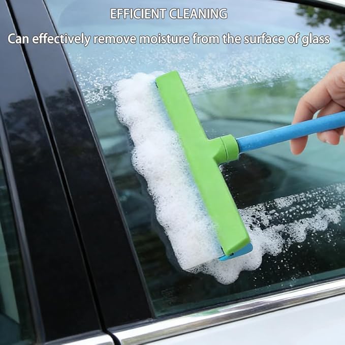Aqua Blade 3-in-1 Window Cleaning Tool with Raznave Squeegee Rotatable Rubber Blade and Microfiber Scrubber – Streak-Free Glass and Mirror Cleaner