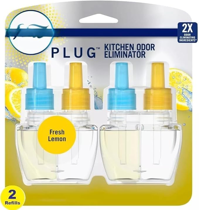 Febrezee Plug In Refills New Edition Plug In for Odor-Fighting Fade Defy PLUG Air Freshener (2) Count of 0.87 fl oz Refills (Fresh Lemon)