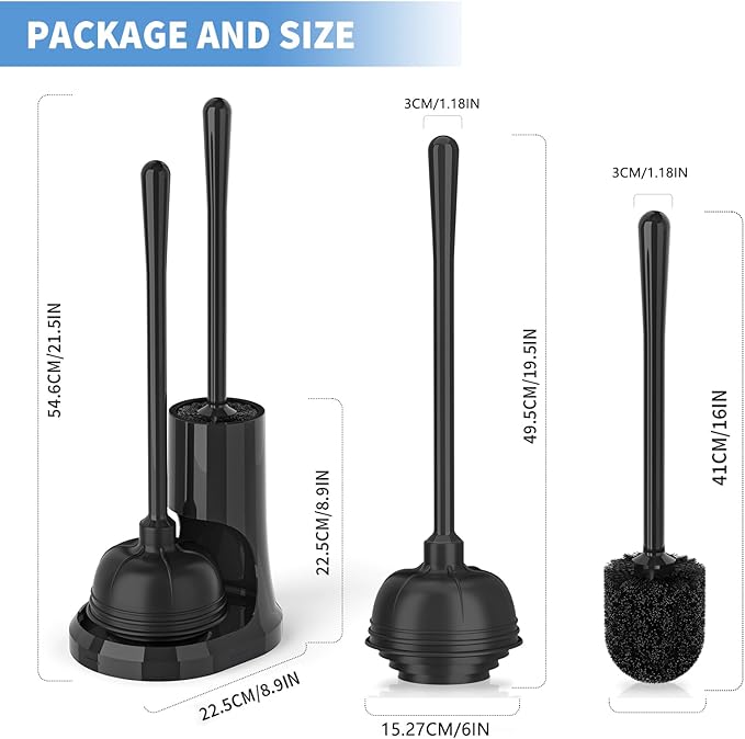 uptronic Toilet Plunger and Brush2 Pack Bowl Brush and Heavy Duty Toilet Plunger Set with Holder 2-in-1 Bathroom Cleaning Combo with Modern Caddy Stand for 5.7-inch Toilet Drain Bathroom Cleaning