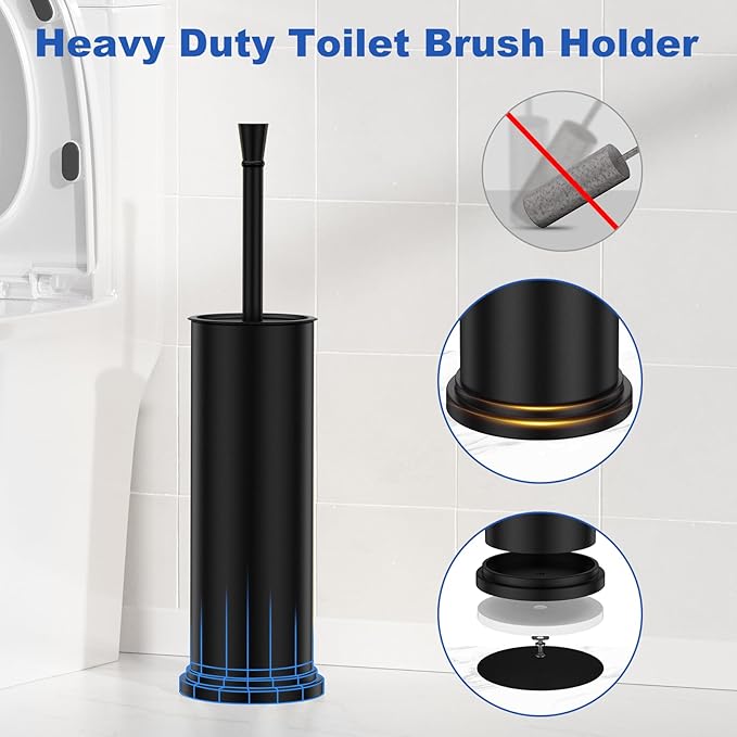 Toilet Brush and Holder Set：304 Stainless Steel Heavy Duty Toilet Bowl BrushRemovable Inner Bowl and Splash ProtectionBathroom Toilet Brush-Dense Bristles for Through Cleaning