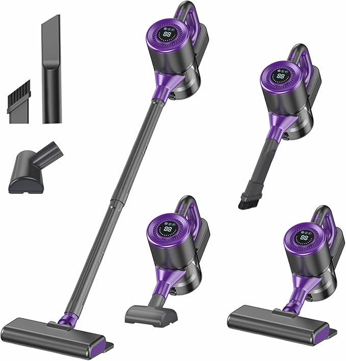 Cordless Vacuum Cleaner Powerful Suction Vacuum Cleaners for Home Stick Vacuum Cordless Rechargeable with LED Screen and 3-Speed Suction Lightweight Handheld Vacuum for Pet Hair Hard Floor Carpet