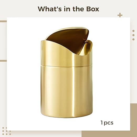 Mini Gold Trash Can Stainless Steel Desktop Garbage Bin with Swing Lid Small Countertop Waste Basket for Bathroom Office Removable Cover