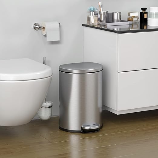 iTouchless SoftStep 3 Gallon Slim Bathroom Trash Can with Odor Filter &amp Removable Inner Bucket Stainless Steel 11 Liter Space-Saving Semi-Round Step Pedal Garbage Bin for Bedroom Home Office Cub