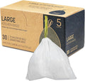 Trash Bags 30 Count White Drawstring Waste Bags | Leak-Resistant Tear-Resistant Unscented | For Bathroom Office Bedroom Bins (28.5×33.8in)