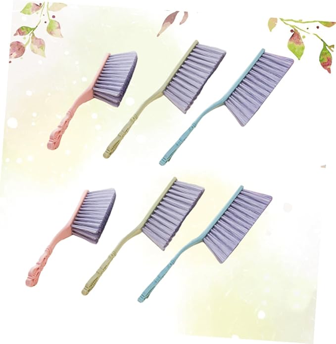 Housoutil 6pcs Cleaning Brush Set with Thick Hollow Handle Sofa and Bed Dusting Brushes for Household Cleaning (Blue Green Pink) Sturdy Tools for Furniture and Upholstery Care