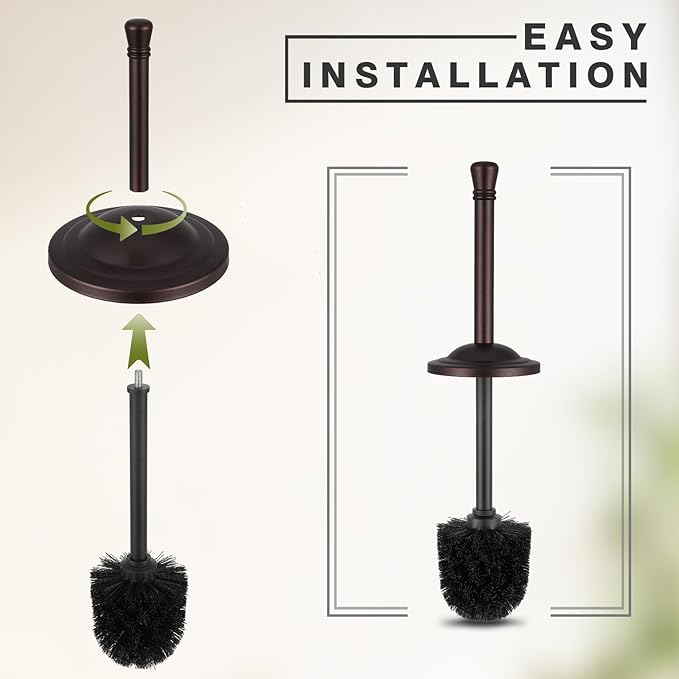 Bronze Toilet Brush and Holder Set304 Stainless Steel Toilet Bowl Brush and Holder for BathroomHeavy Duty Toilet BrushDurable Scrubbing BristlesSplash ResistantLong Handle