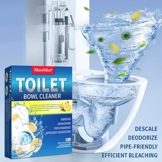 Automatic Toilet Bowl Cleaner Includes 12ct Blue Gel Toilet Tank Cleaners Tablets and 24pcs Lemon Scent Toilet Cleaner Tablets