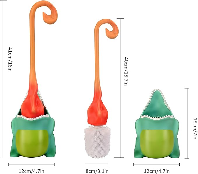 Creative Dinosaur Toilet Brush Toilet Bowl Brush and Holder Flexible Toilet Bowl Brush Head Bathroom DinosaurToilet Bowl Brush for Deeply CleaningCute Bathroom Accessories (Green)