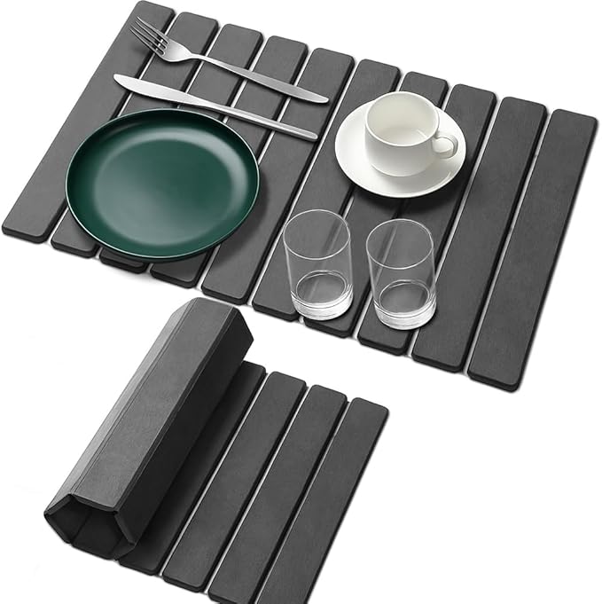 Premium Foldable Stone Bath Mat - Ultra Absorbent Quick Drying Compact Easy to Store &amp Clean Non-Slip Diatomaceous Earth Bath Shower Mat (Dark Grey)