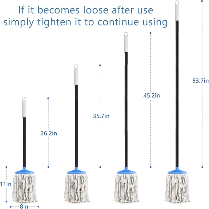 Indoor Cotton Mops for Floor Cleaning - 53 Adjustable Iron Handle Regular Mops to Clean Wood Floors Tile Hardwood FloorIndoor Cleaning Mop for Living Room Kitchen and Bathroom. (Blue White