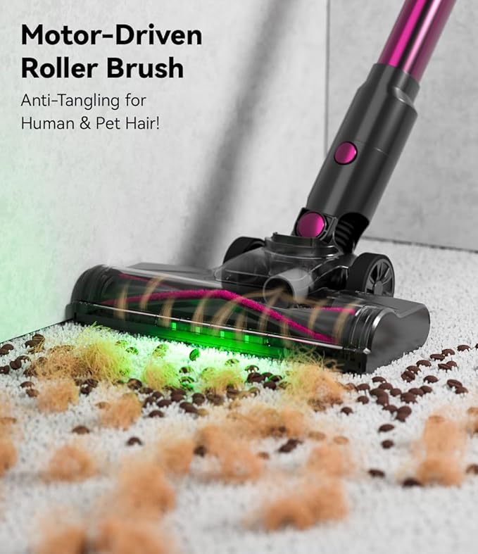 Cordless Vacuum Cleaner for Home600W 40000PA 70Mins Self-StandingPowerful Suction Anti-Tangle Long&ampPet Hair Easily Picks Up Hard/Soft Debris for All Surfaces:Hardwood FloorsTileCarpet (Purpl