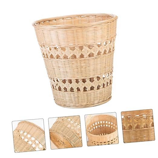 Woven Trash Can Multi Purpose Wastebasket for Bedroom Office Wear Resistant Storage Basket Retro Home Decor